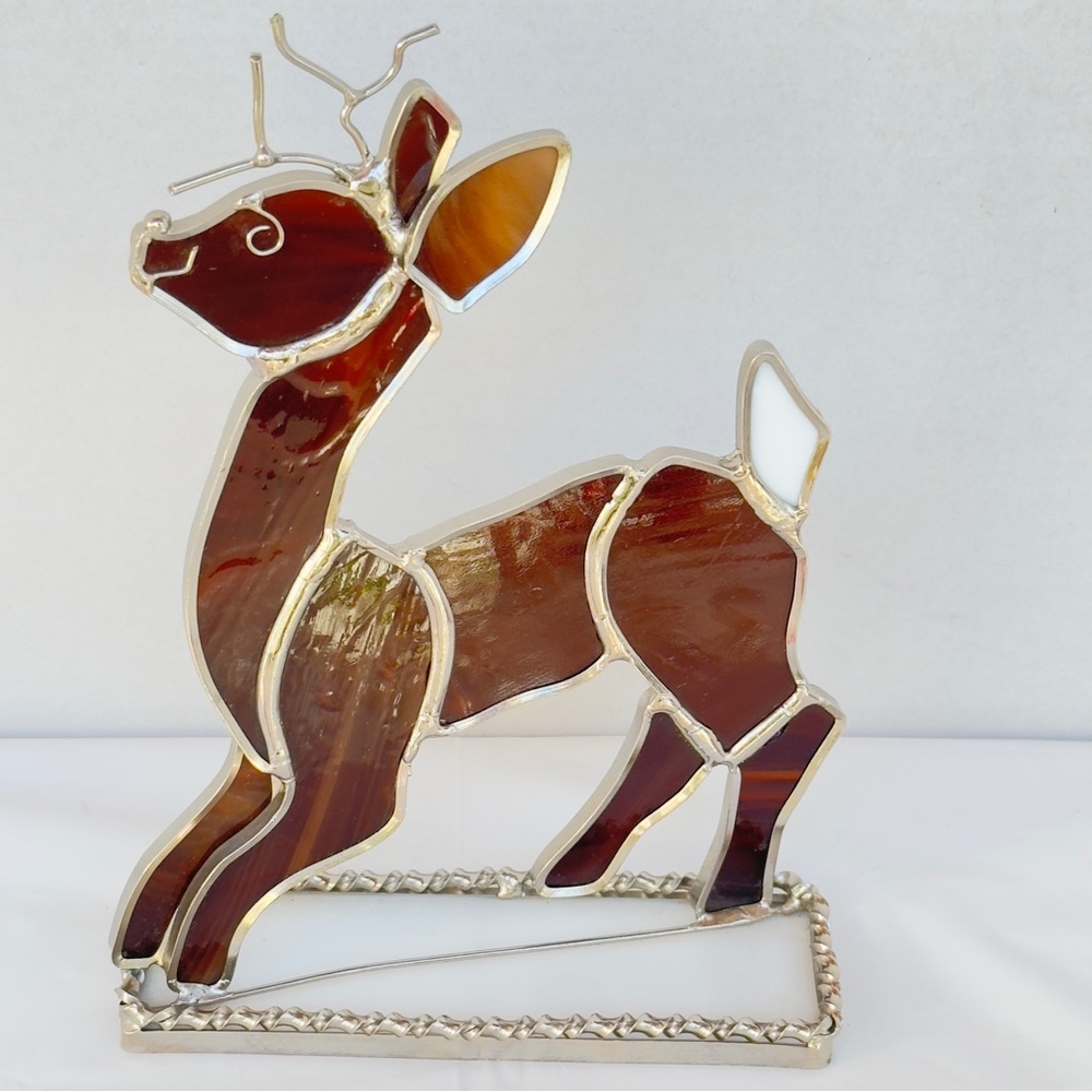 Vintage Chocolate Mouse Slag Glass Reindeer Rudolph Christmas Decor Holiday Gift